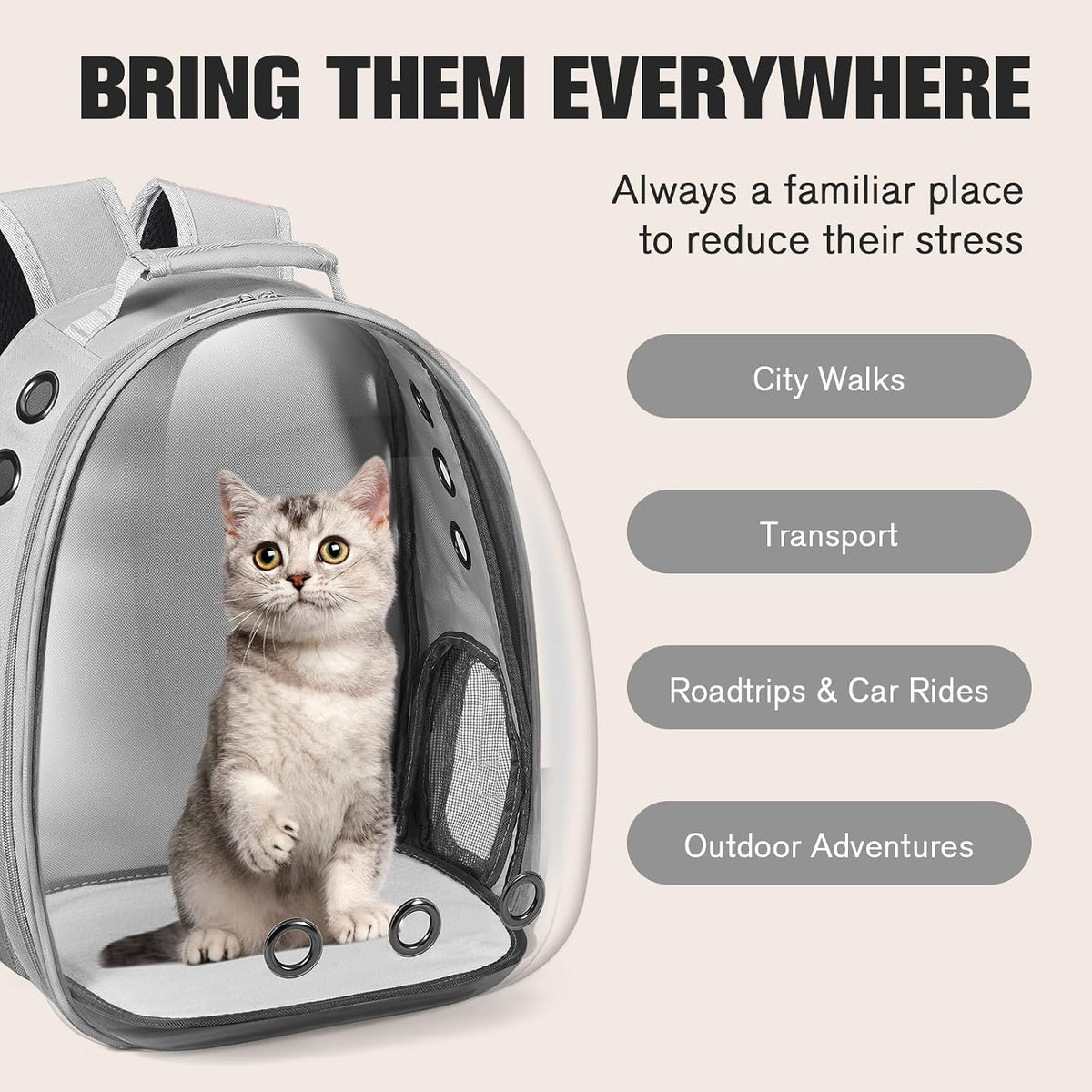 Cat Carrier Backpack, Pet Carrier Backpack Front Pack for Small Medium Cat Puppy Dog Carrier - Grey - image 4