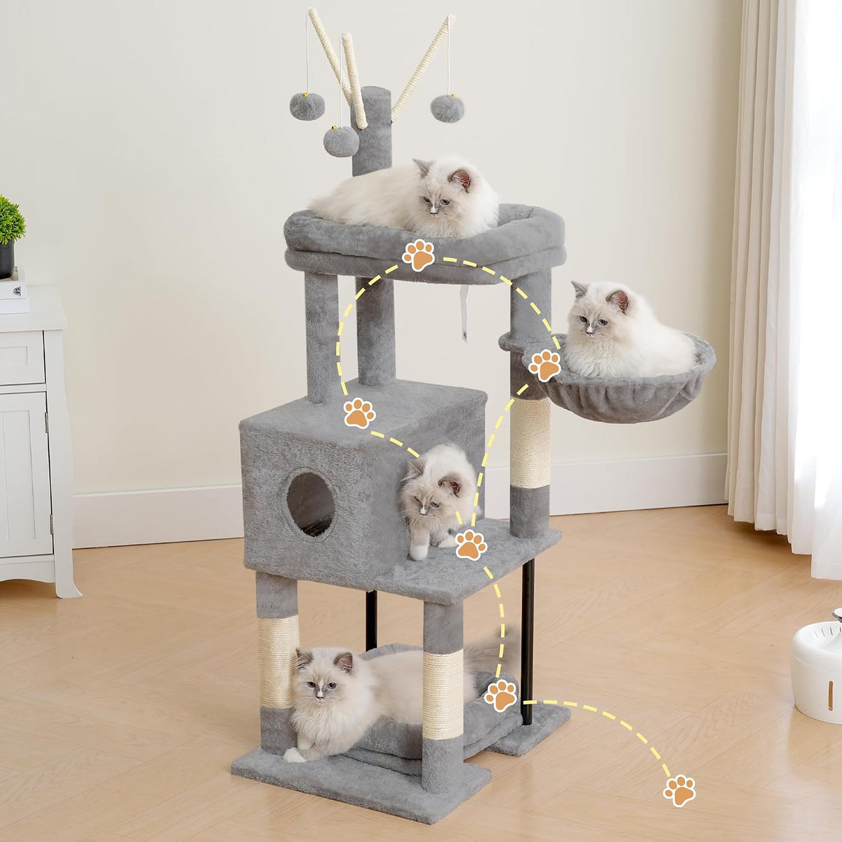 Heybly Cat Tree, 45.3" Cat Tower for Indoor Cats with Large Perch HCT202SG – Essentials for Cats - 45.3 inch / Light Gray - image 3