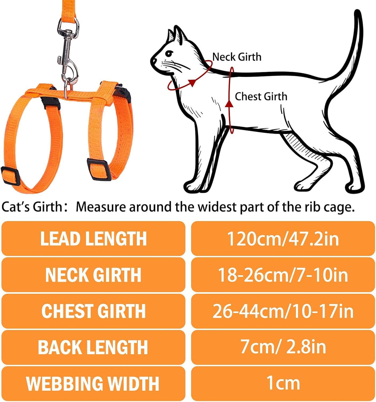 PUPTECK Adjustable Cat Harness and Leash Set Escape Proof Kitten - Small / Orange - image 2