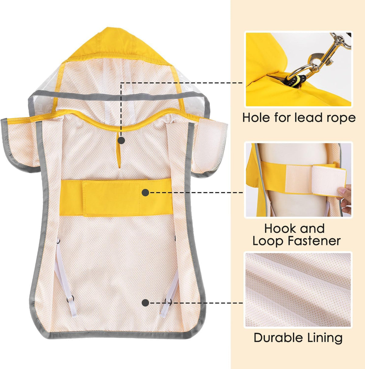 Lukovee Dog Raincoat, Waterproof Jacket with Clear Hood & Leash Hole, M – Essentials for Dogs - A-Yelllow / Medium - image 2
