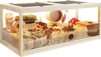 Prolee Hamster Cage with Lock Design,Large Hamster Enclosure with Openable Metal Mesh Top,Wooden Chewproof Gerbil Cage for Hedgehog Mouse Gerbil (48"x20"x20")