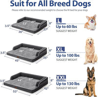 Orthopedic Dog Beds for Large Dogs, Waterproof Dogs Beds, Memory Foam Dog Couch Beds, Comfy Bolster Pet Beds with Removable Washable Cover, Nonskid Bottom (Large, Dark Grey)