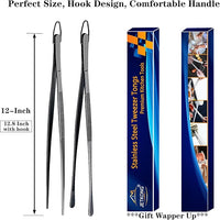JETKONG 2 Pcs 12-Inch Food Tweezer Tongs, Stainless Steel Kitchen Tweezer Cooking Tweezers (Black)