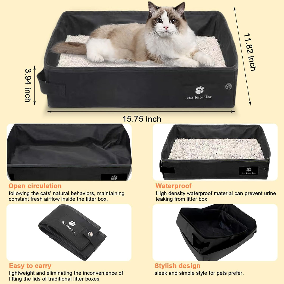 Cat Carrier with Litter Box - Whole Black - image 4