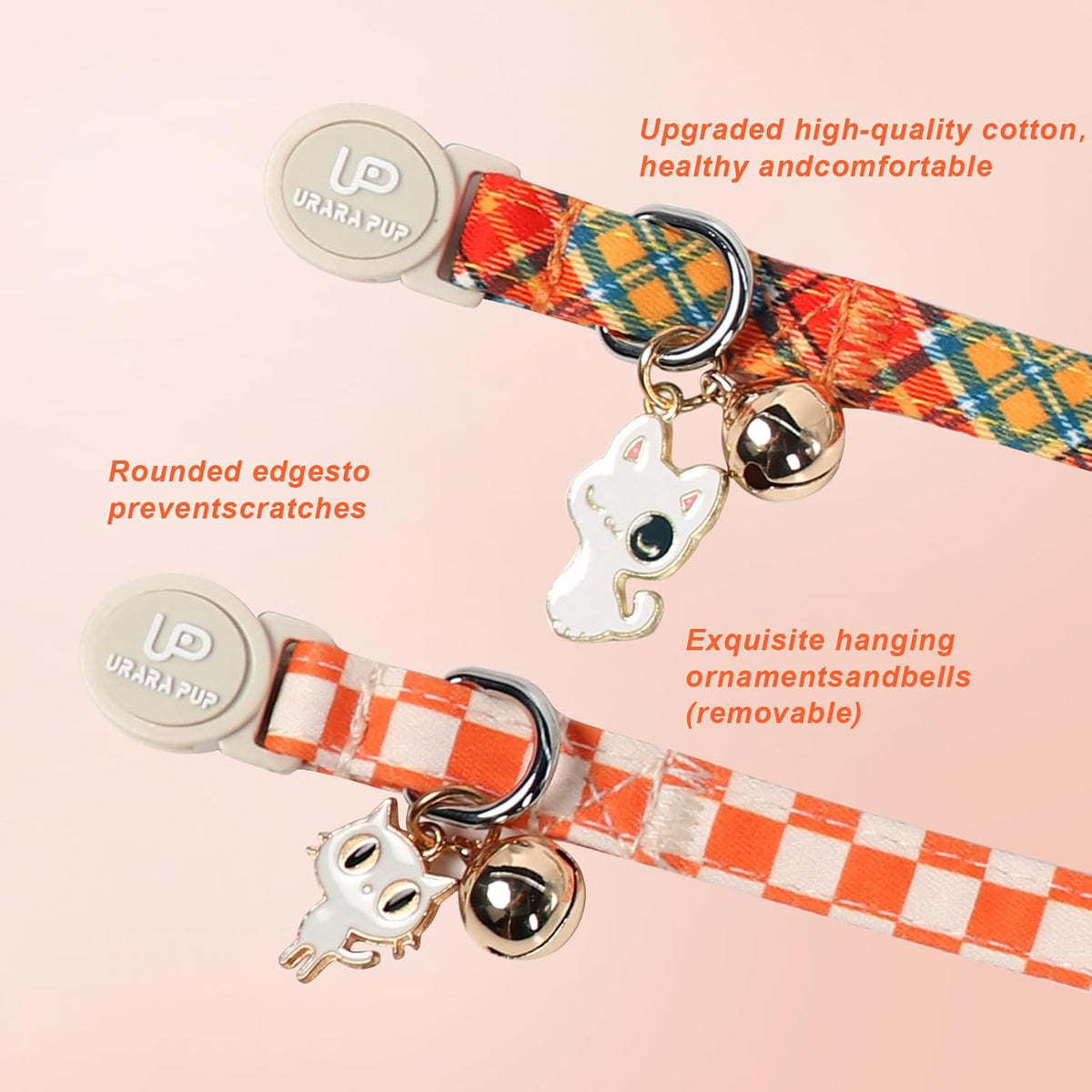 Halloween Cat Collar-2Pack Autumn Pumpkin Kitten Collars-Funny - FallOrange&OrangeGrid - image 4