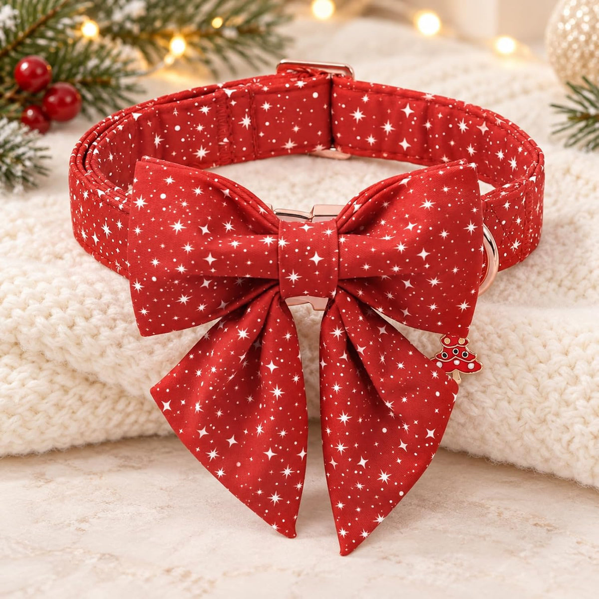 DOGWONG Fall Pumpkin Orange Plaid Dog Collar - Red Christmas / L - image 2