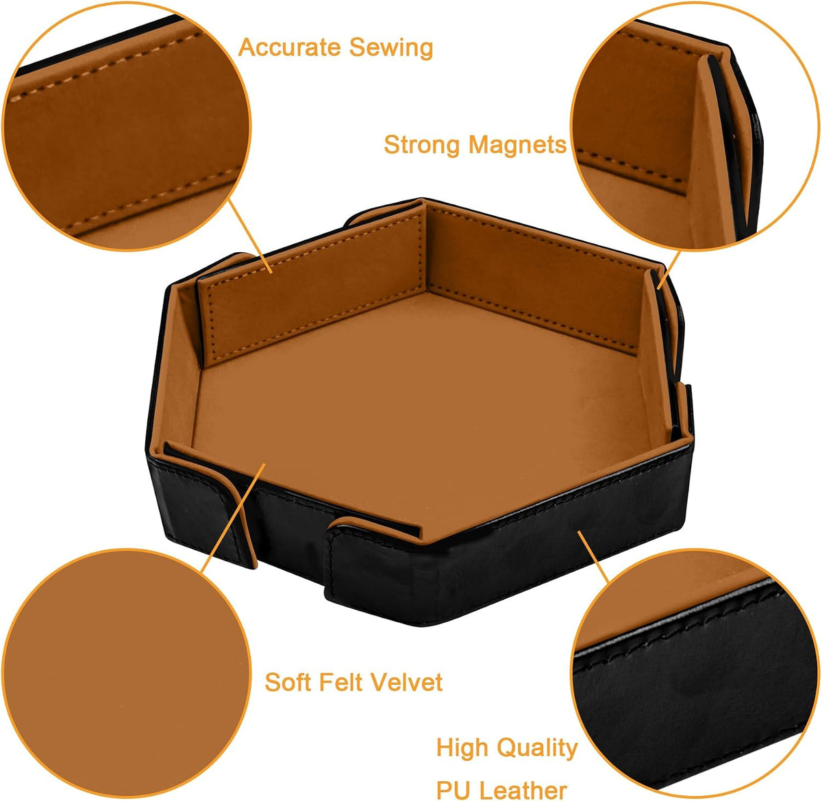 SIQUK magnetic folding hexagon dice tray in PU leather with velvet lining - view 13