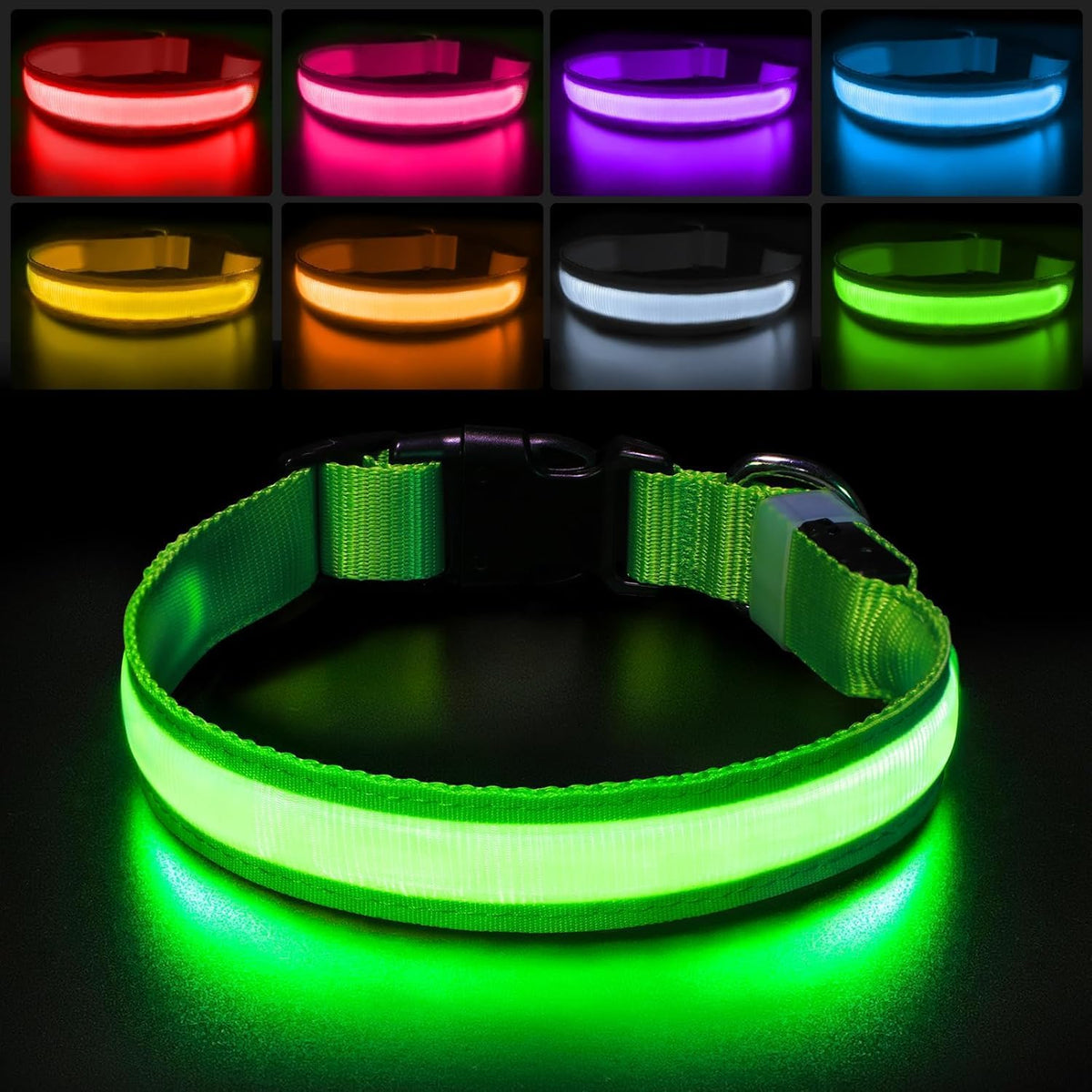 PcEoTllar Light up Dog Collar, Safe for Night Walking - Green / S(11 inch-15.7 inch)