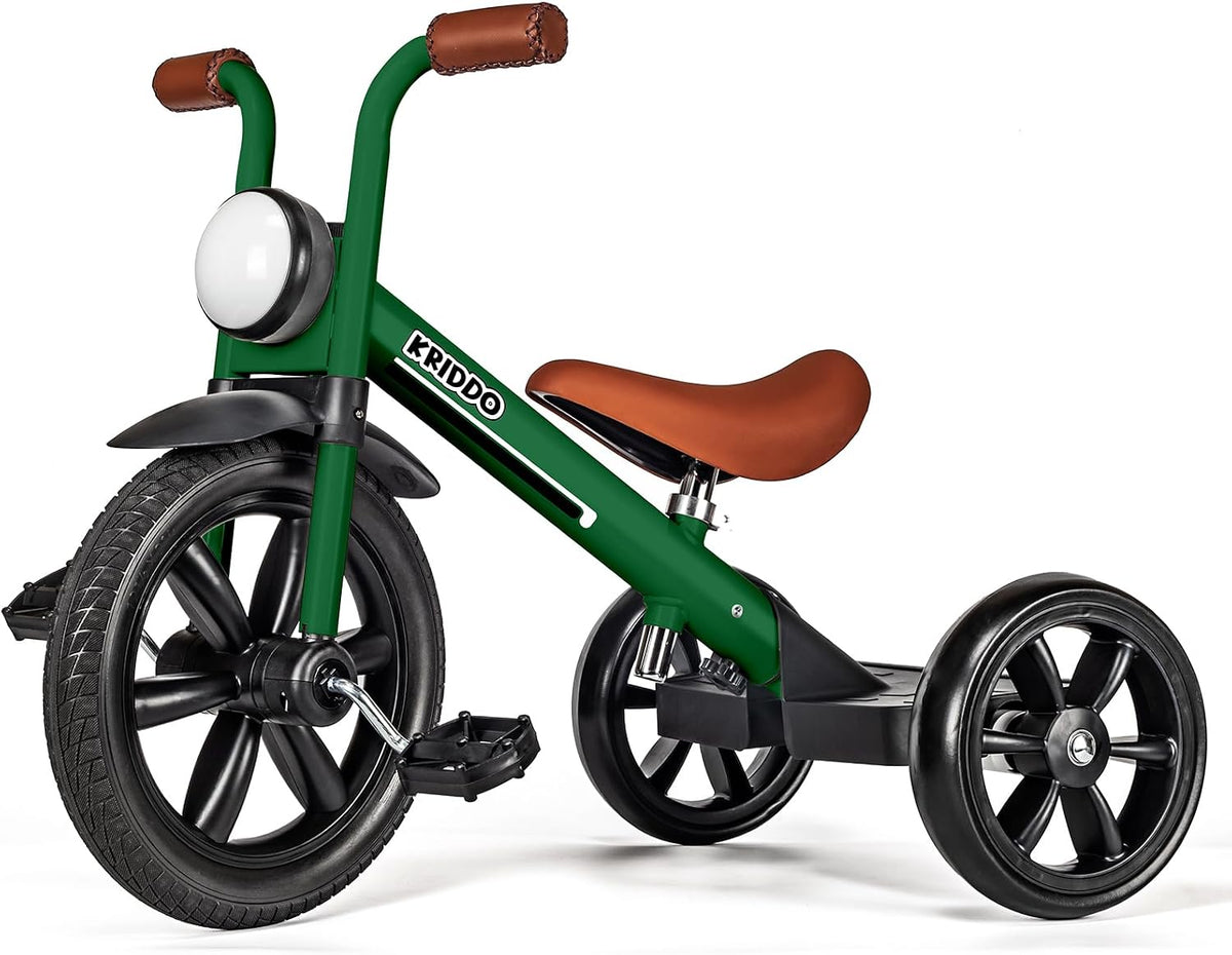 KRIDDO Tricycle for Toddlers 2-5 Years: Rubber Front Wheel - Green
