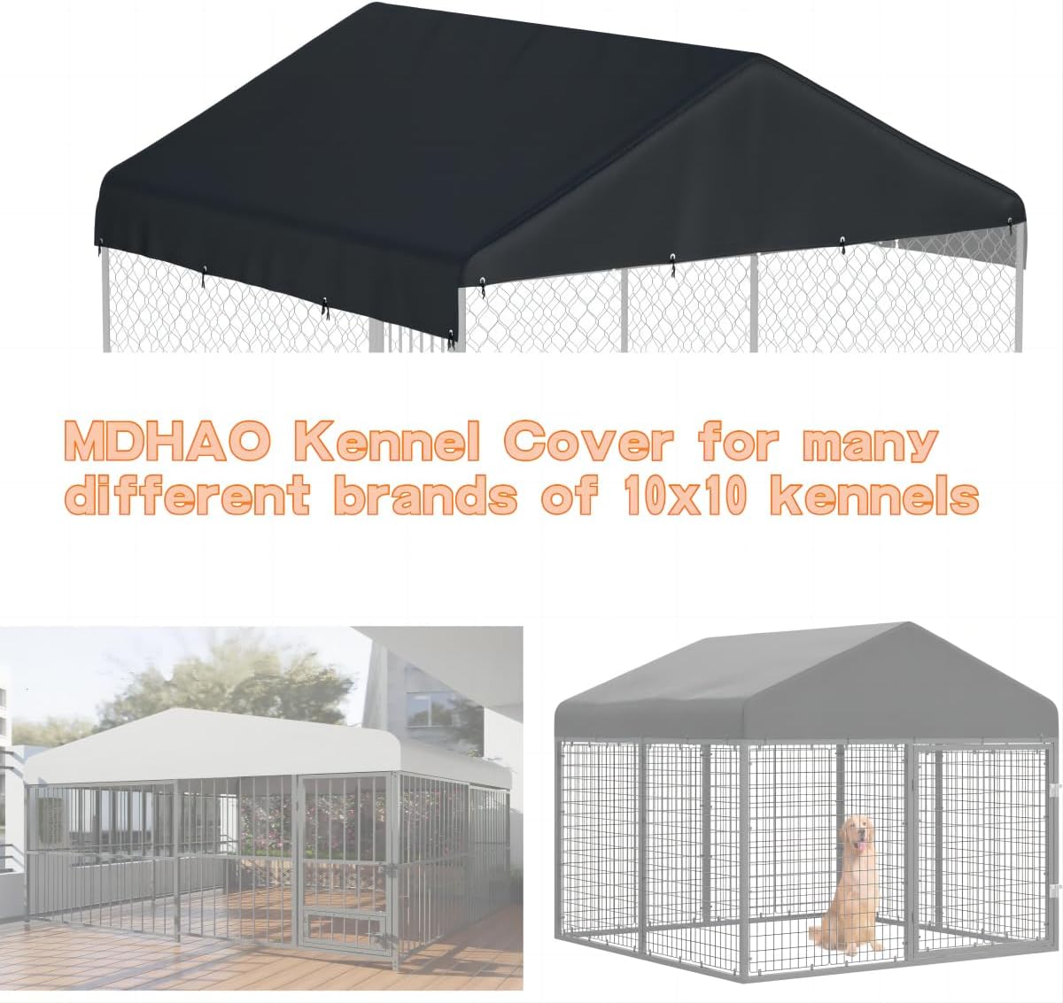 Outdoor Dog Kennel Cover 10' x 10' Replaceable Top Cover - Black / 10' x 10' - image 4