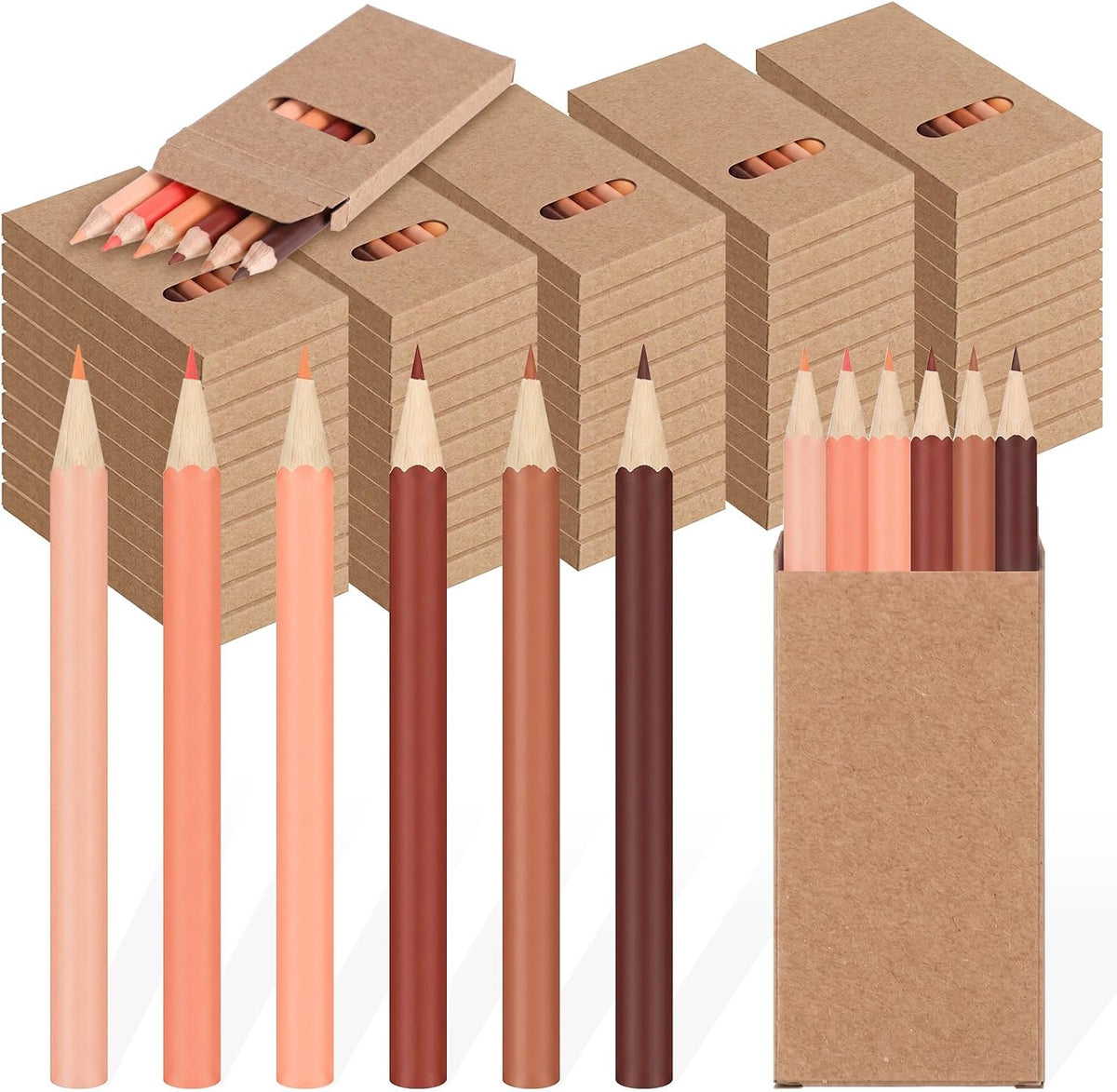 Ctosree mini colored pencils in kraft boxes, 6 natural wood pencils per box