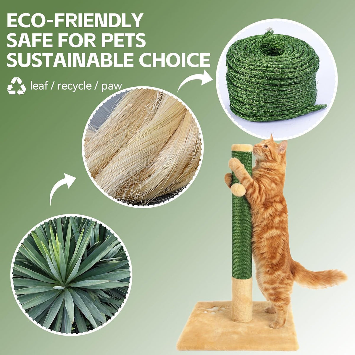 White Sisal Rope for Cat Tree and Scratching Post 5mm 1/5 Inch - Green Φ5mm/0.2inch / 50FT - image 4