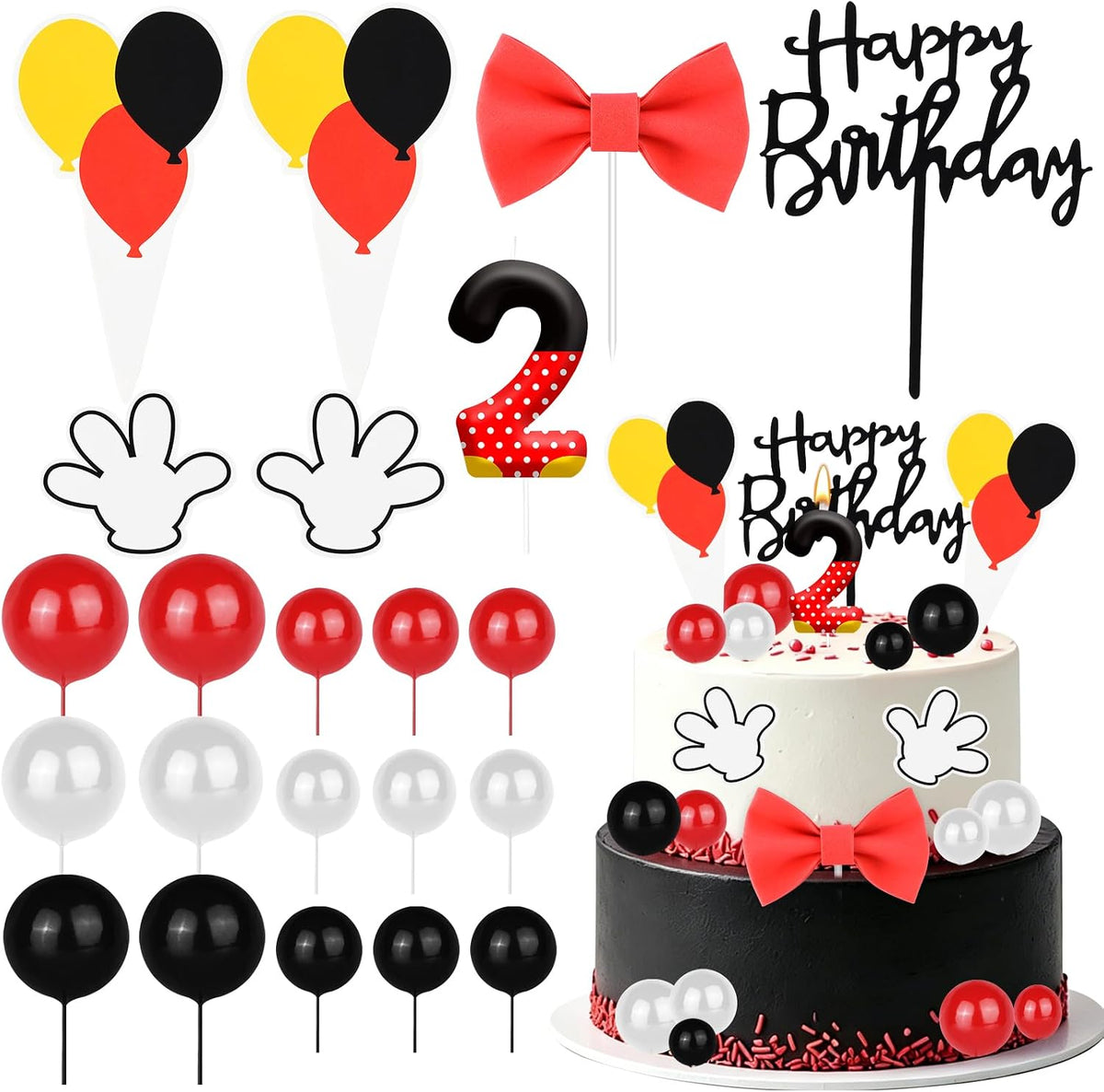 ZSMKJIAYE 25 piece racing cake topper set, red white black with number 3 candle - view 7