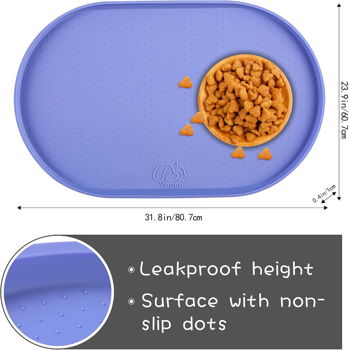 100% Waterproof 0.5" Raised Edge BPA Free Silicone Dog Food Mat - 32x24x1.0 Inch / Purple - image 2