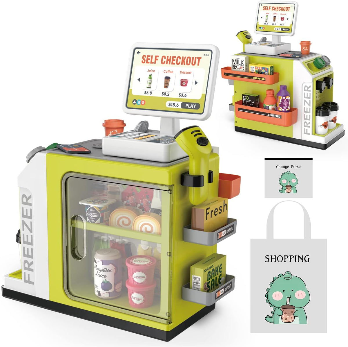 Kids Cash Register Playset, Calculator, Scanner, Ages 3+ - Green