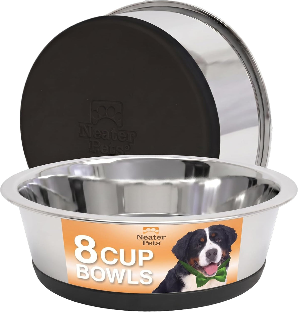Neater Pet Brands Stainless Steel Dog Bowls with Non-Slip Rubber - 8 Cup (Set of 2) / Black - image 4