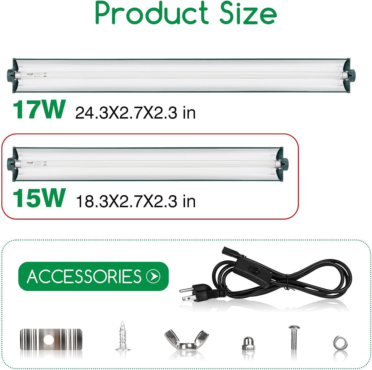 T5 Reptile Light Fixture Combo Kit 24W Light Fixture Reptile - 15w-green / 15W 18.3IN Green - image 2