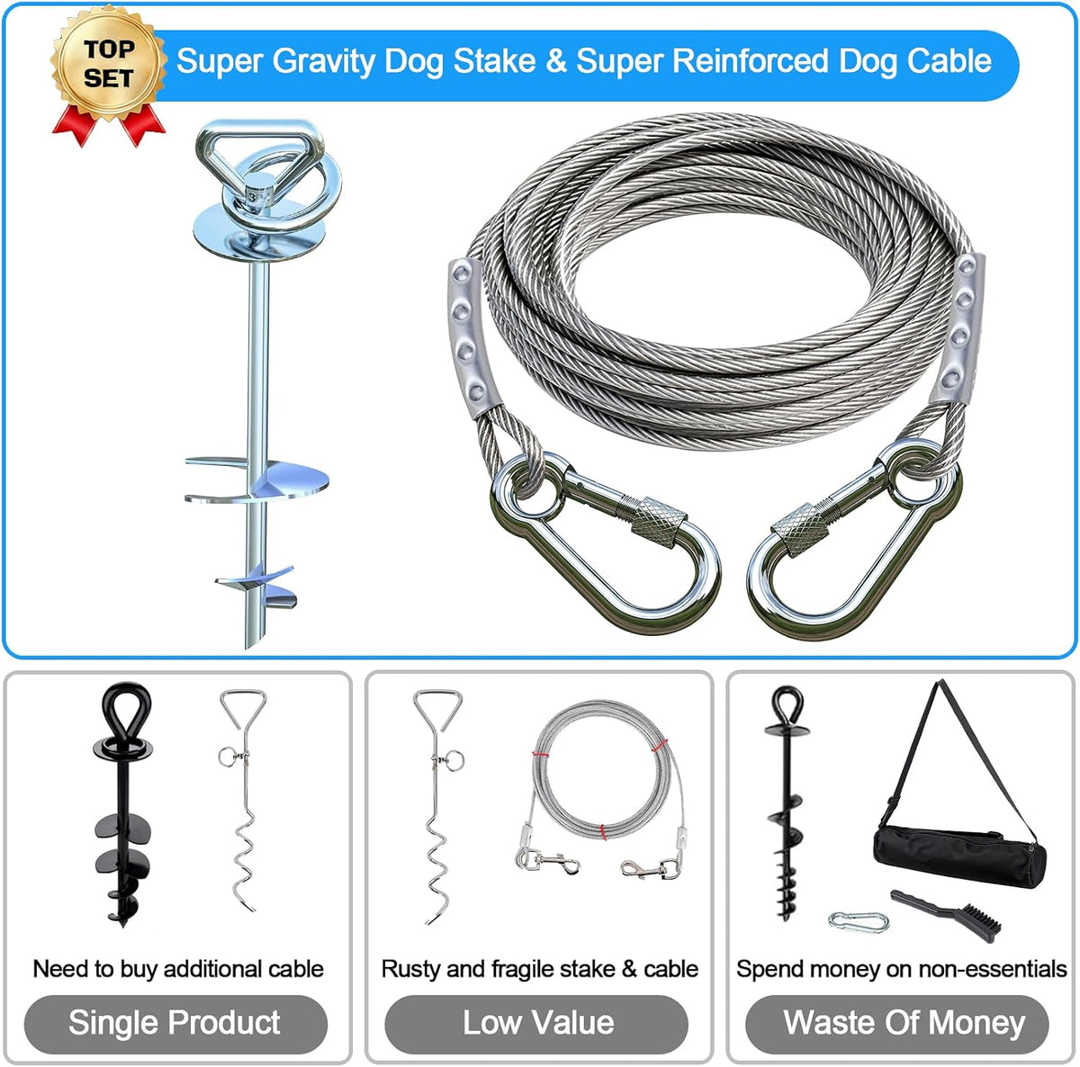 Dog Tie Out Cable and Stake for Camping - dog stake+15ft cable - image 2