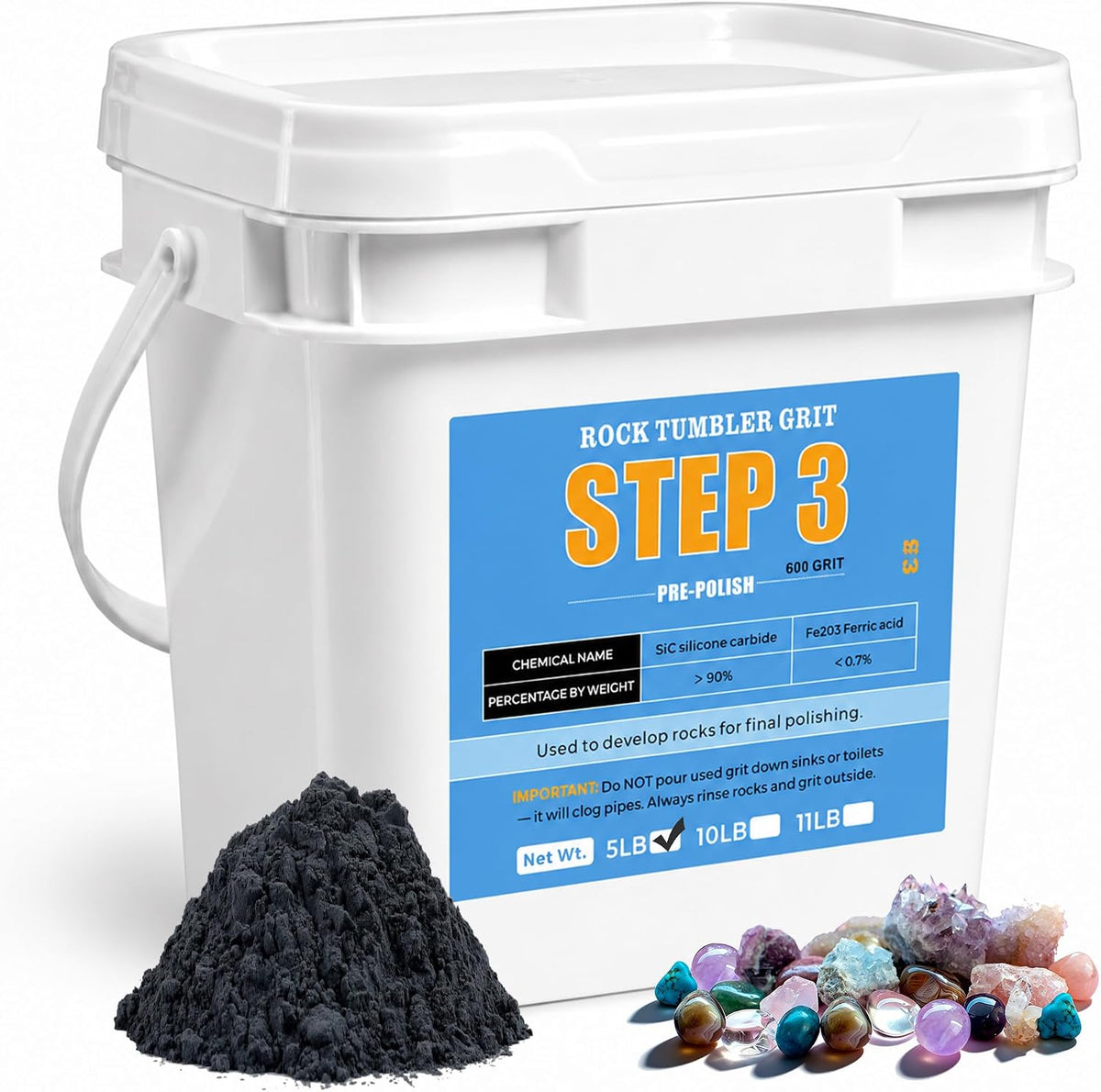 KomeStone 6 lb rock tumbler grit and polish refill kit in 4 bottles