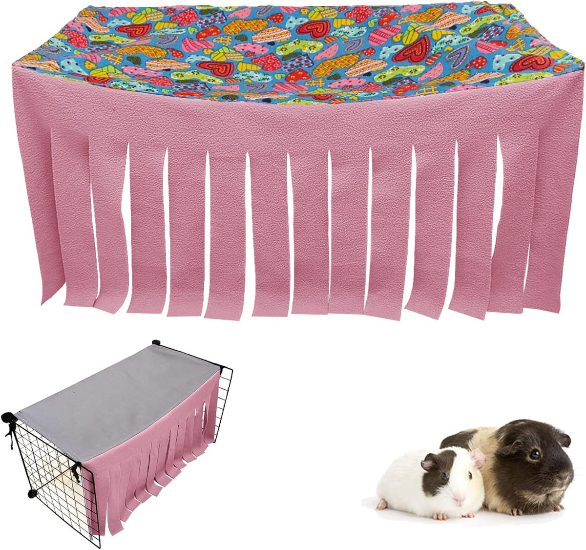 RIOUSSI Guinea Pig Hideout Hideaway Corner Fleece Toys Cage - Pink Rectrangle / Rectangle