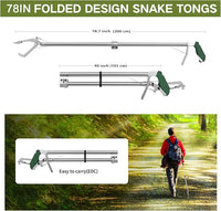 78“ Snake Tongs Collapsible Grabber, Professional Reptile Snake Catcher Wide Jaw Handling Tool, Stainless Steel Snake Hook