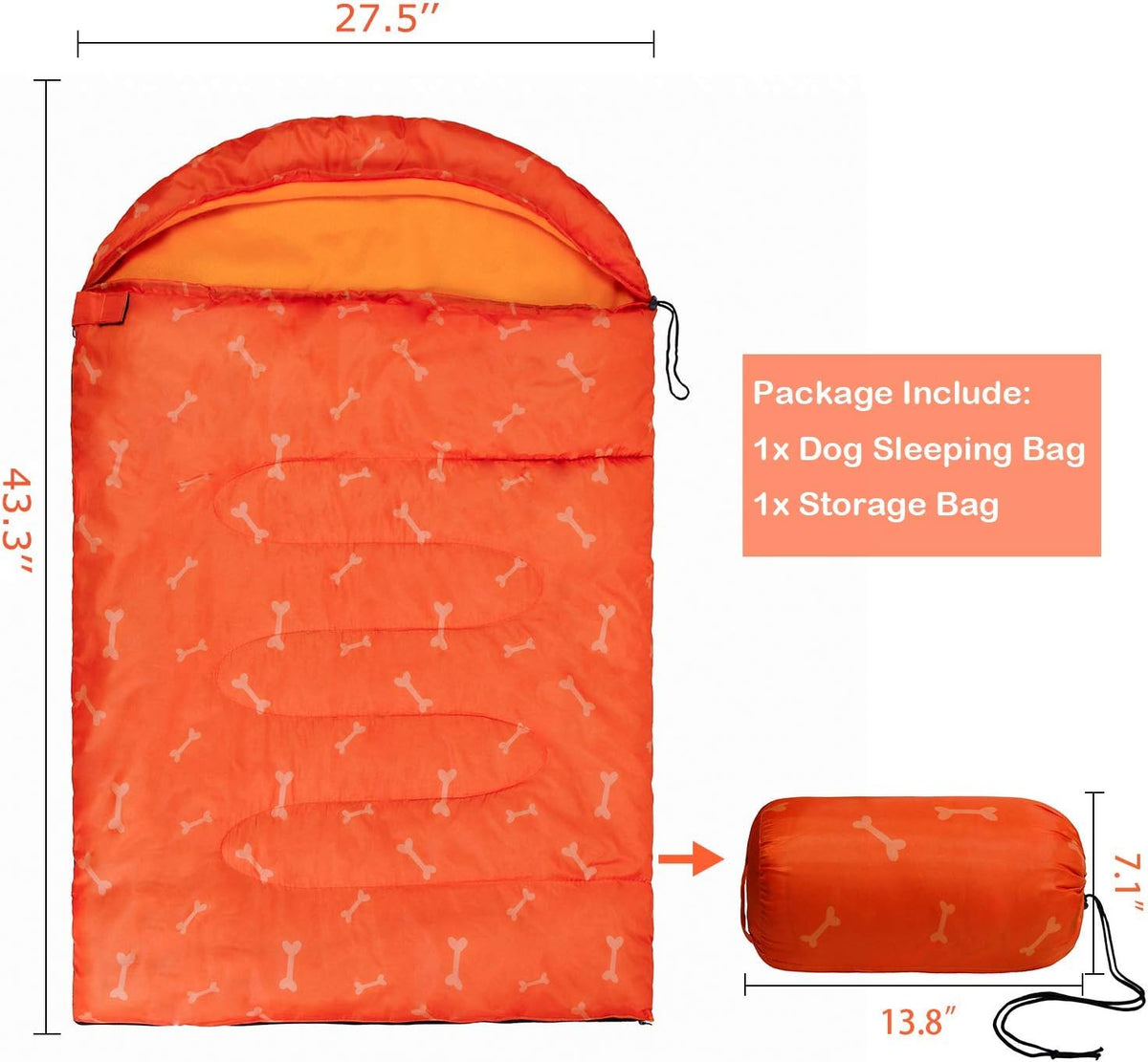 Dog Sleeping Bag Waterproof Warm Packable Dog Bed with Storage Bag - Orange-Bone - image 2