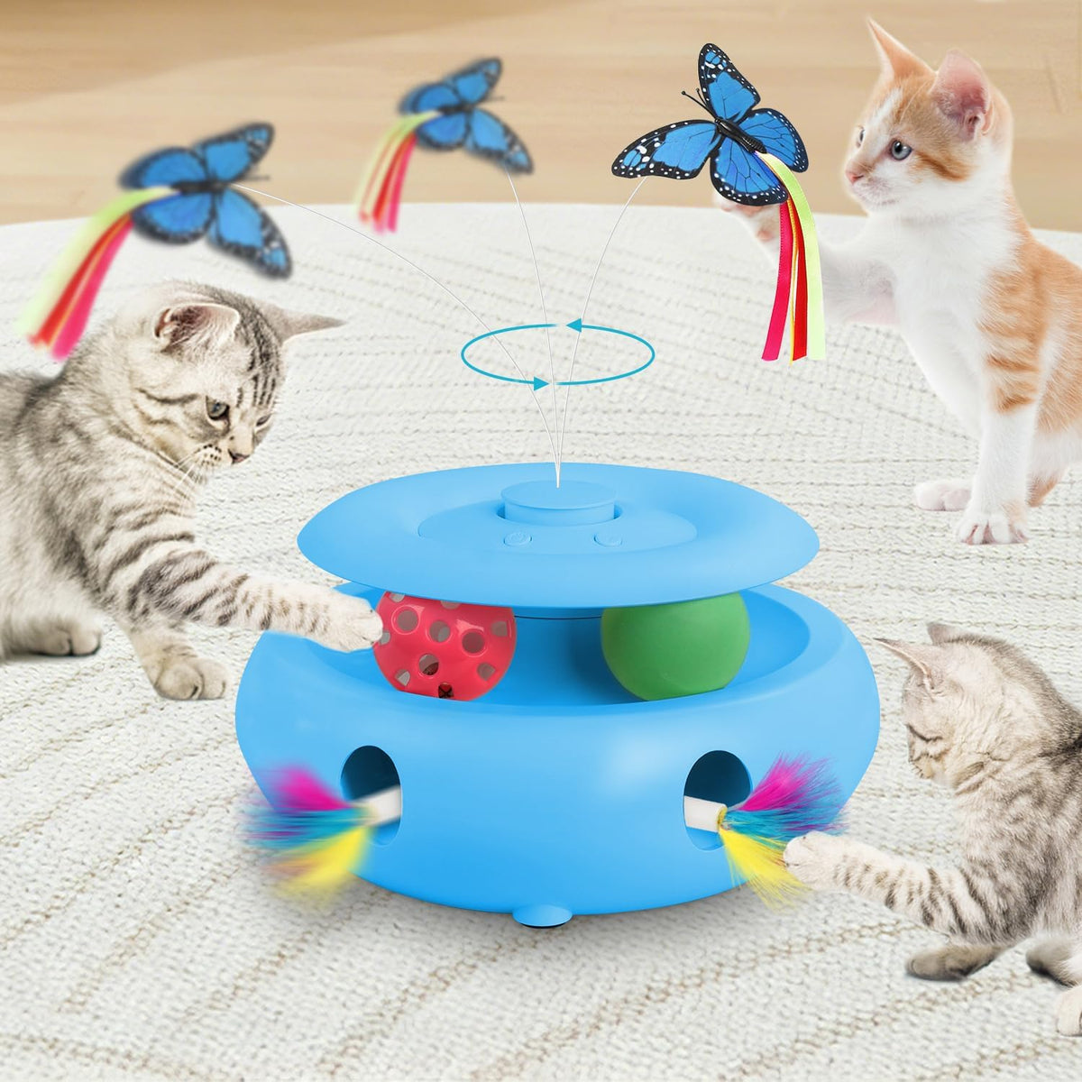 Cat Toys for Indoor Cats, Ambush Feather and Track Balls - Blue