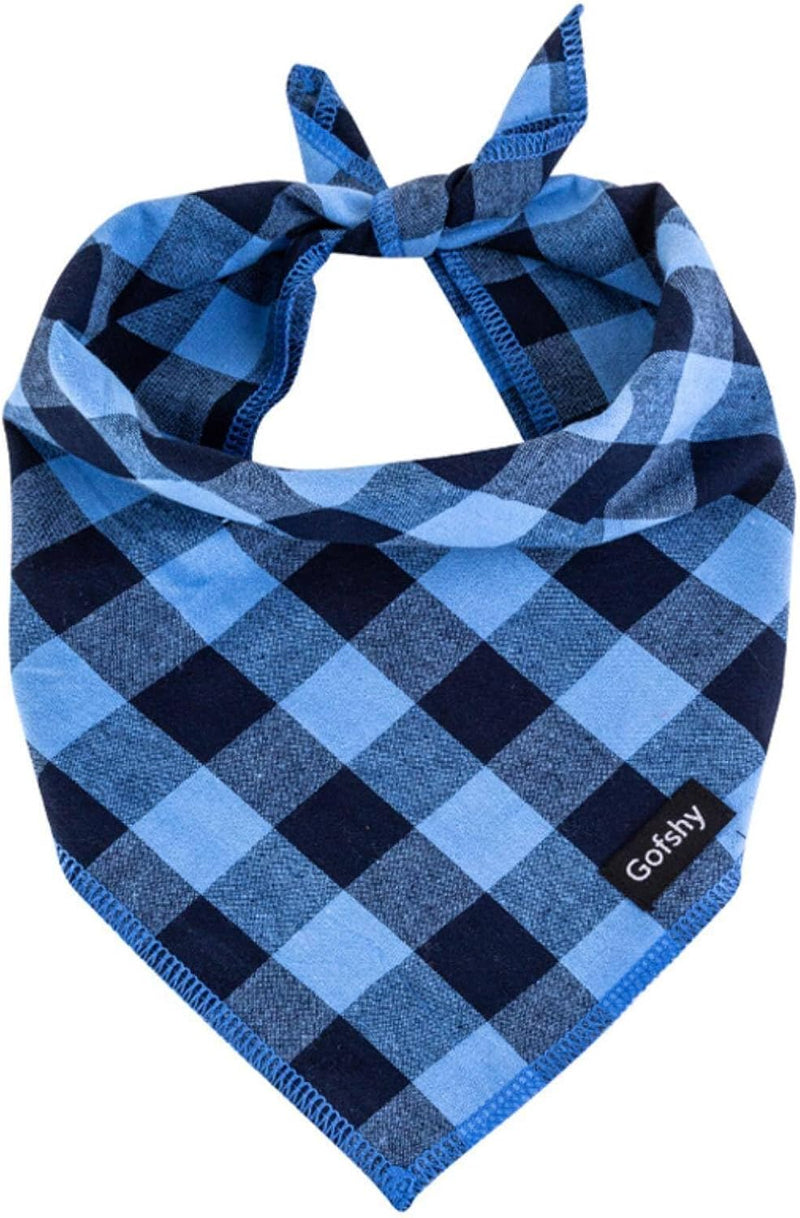 Boy Dog Bandana Large Cotton, Blue Black Buffalo Plaid Scarf – Essentials for Dogs - blue&black buffalo plaid / Small