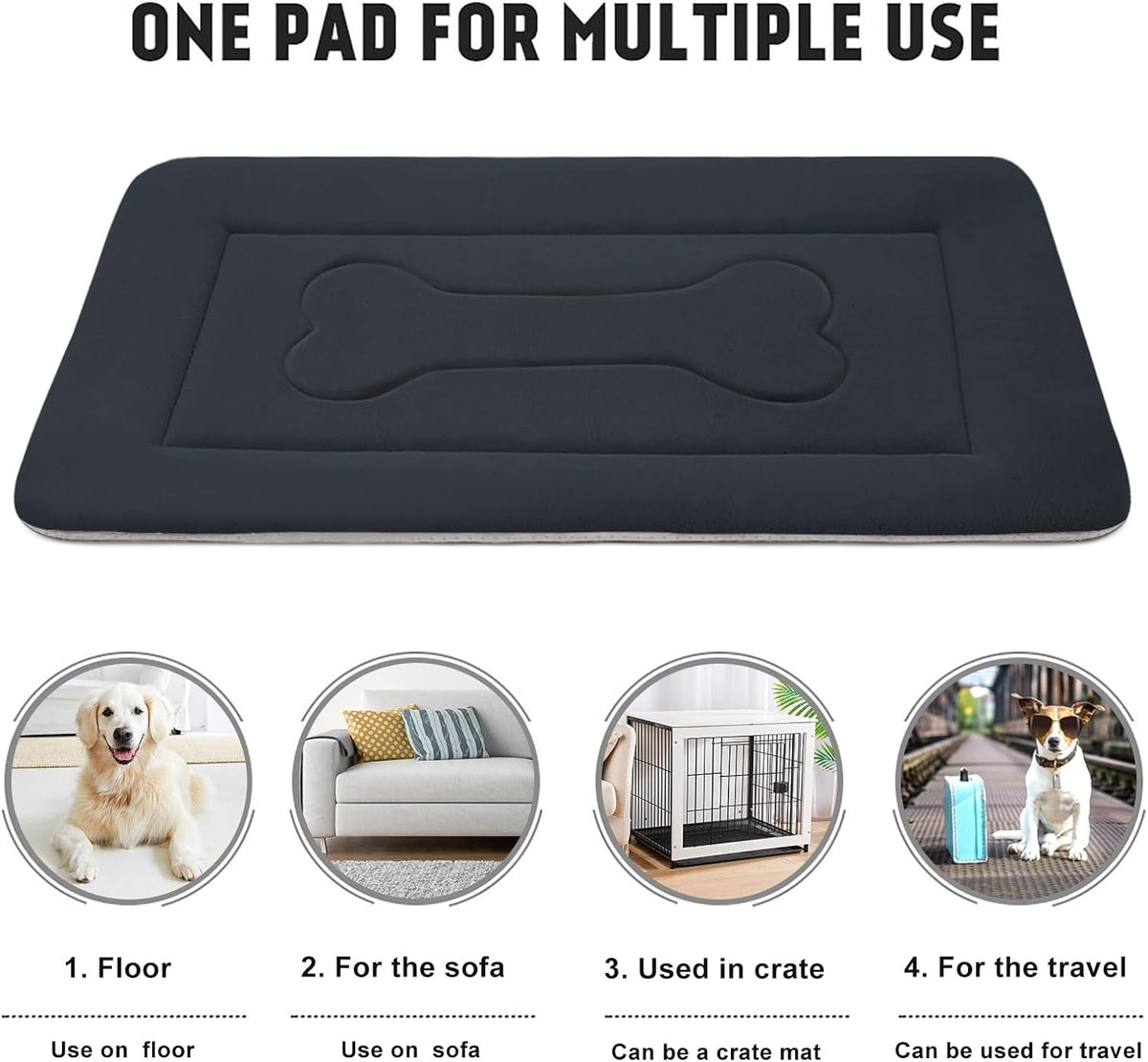 Large Dog Bed Soft Dog Crate Pad Mat 42 in Non-Slip Bottom Washable - 36.0"L x 23.0"W x 1.2"Th / Dark Blue Gray - image 4