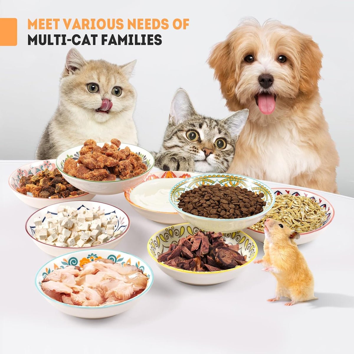 Cat Food Bowl, Kitten Bowls Set - Boho–8 Pack - image 3