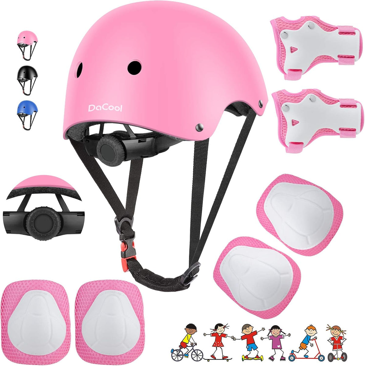 DaCool Kids Bike Helmet Set Skateboard Knee Pads - 1-Pink