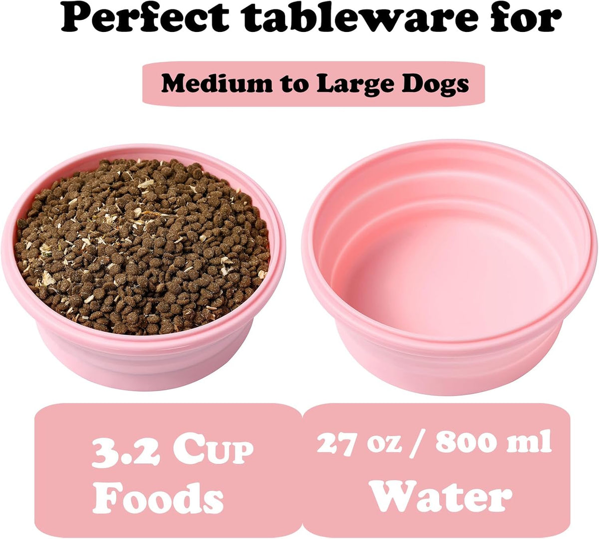 Joyinjojo Collapsible Dog Bowls with Lids - Large / Pink - image 3