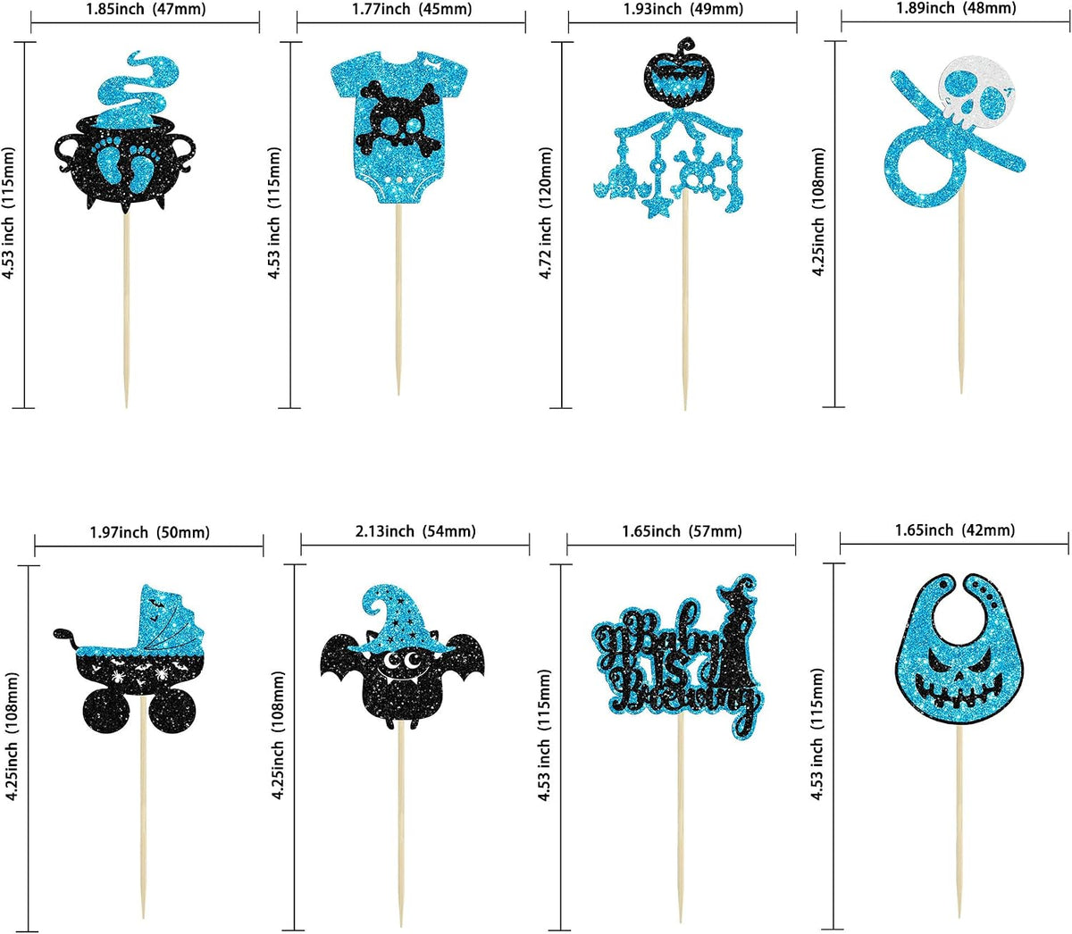 Gyufise black glitter Halloween happy birthday cake topper with half moon, house, pumpkin, ghost and - view 17
