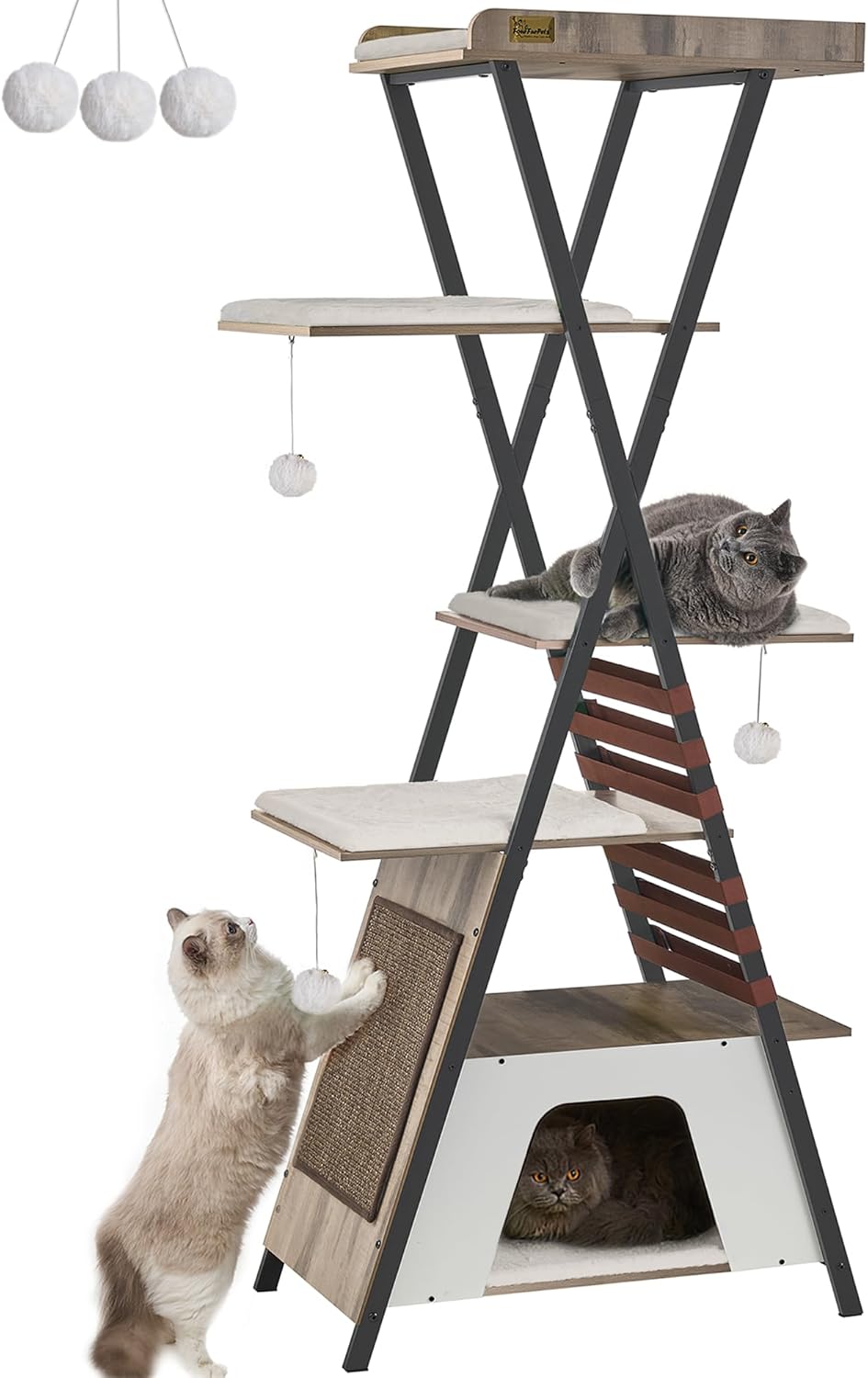 72.4" Modern Cat Tree for Indoor Cats, Multi-Level Cat Condo – Essentials for Cats - Camel Brown