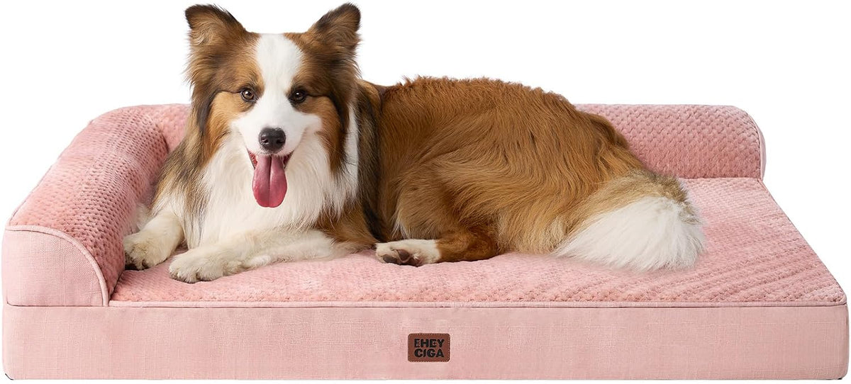 EHEYCIGA Orthopedic Dog Bed Medium Size, Memory Foam Dog Bed - Pink / 41.0"L x 27.0"W x 6.5"Th