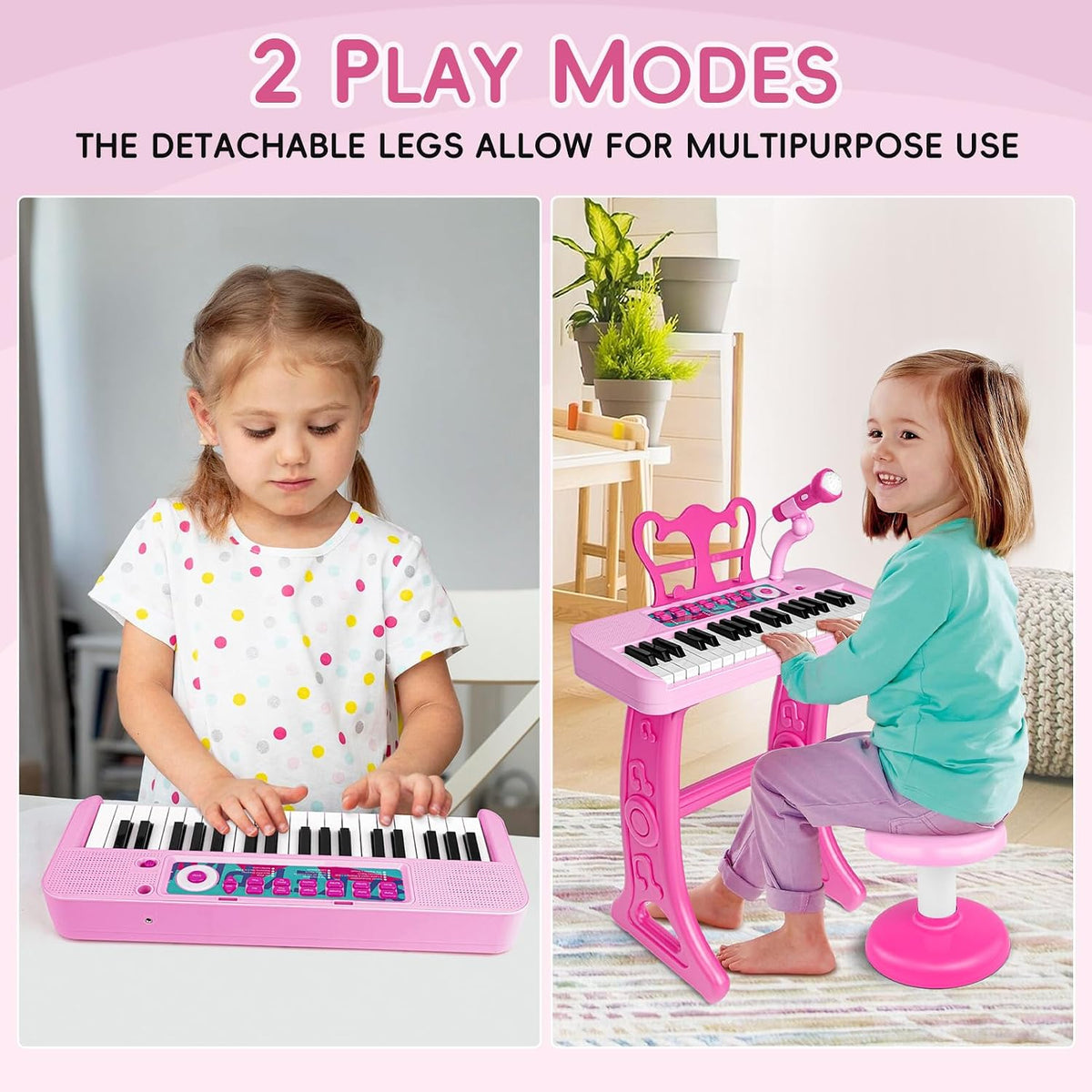 Amy&Benton pink 37-key kids piano keyboard with stand, microphone and stool - view 10