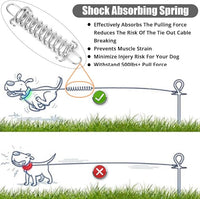 Jenico Dog Tie Out Cable - 10/15/20/30/40/50/70/100/150FT Runner Cable with Swivel Hook and Shock Spring, Outdoor Dog Leash Tether for Yard and Camping, Up to 500 LBS