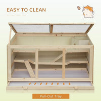 PawHut 45" Extra Large Wooden Hamster Cage, 3-Layer Chewproof Rat Cage with Opening Roof, Hut, Ramps, for Gerbil, Dwarf & Syrian Hamsters, Natural