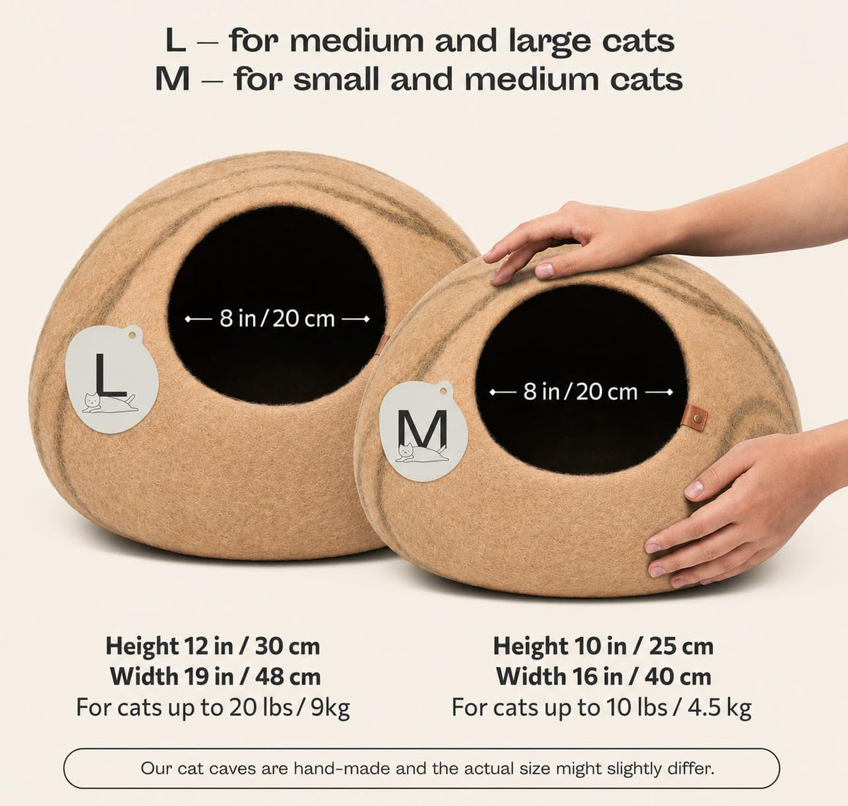 Cat Cave, New Zealand Wool Bed for Indoor Cats - Beige / Large - image 2