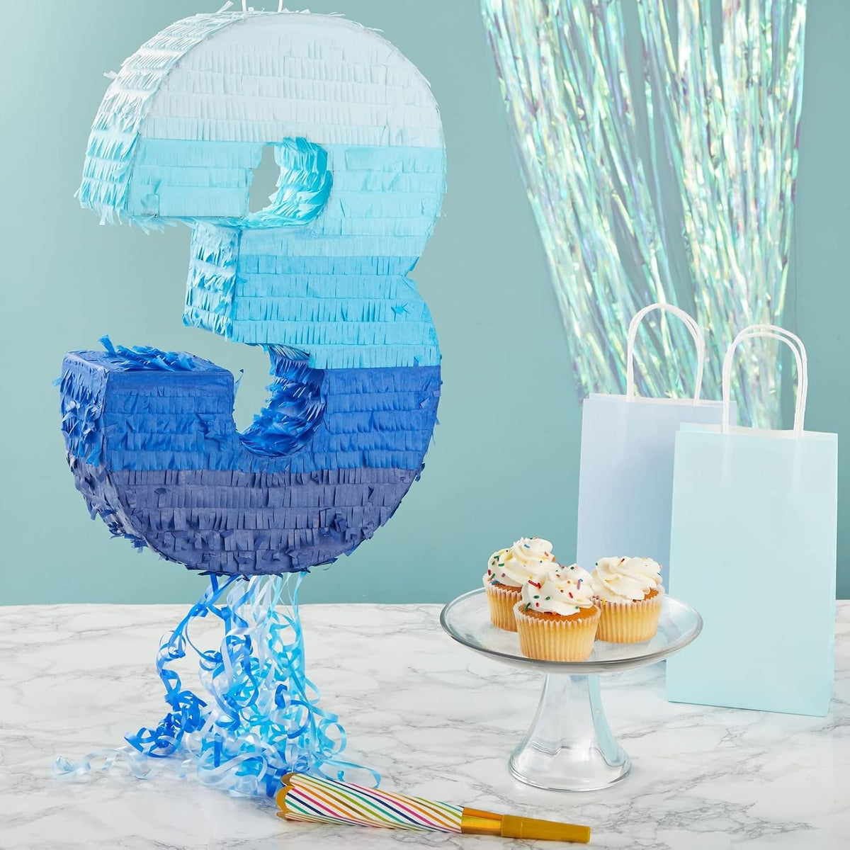 BLUE PANDA Pull String Pinata Number 5, Ombre Blue - Number 3 - image 2