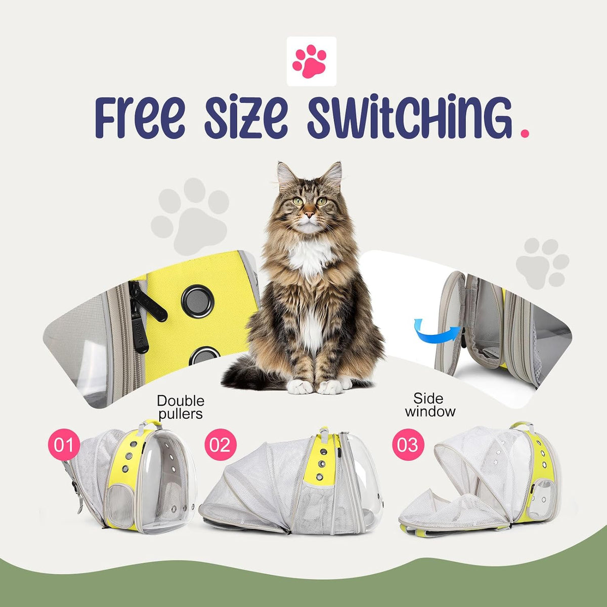 Dual Expandable Large Cat Backpack Carrier – Essentials for Cats - Yellow / Clear Window - image 3