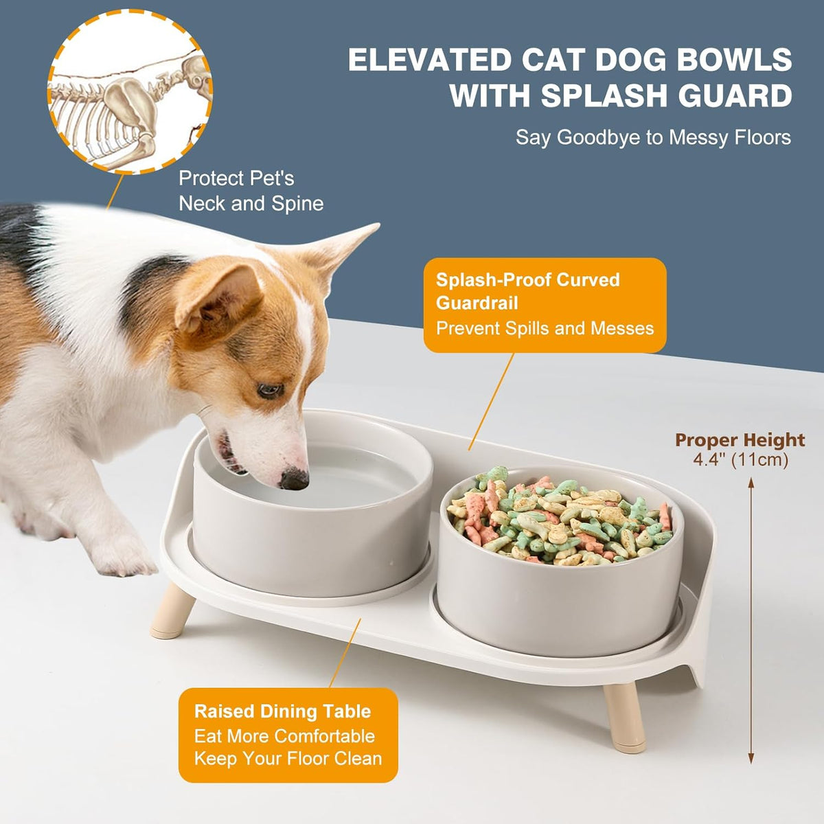 Elevated Ceramic Dog Bowl Set - Grey / Medium - image 4