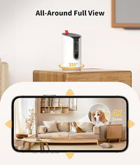 2K Pet Camera Treat Dispenser, 360°View Dog Camera with Phone App, 5G&2.4G WiFi 2-Way Talk Pet Cam Indoor for Cats Remote Treat Tossing, Motion Alerts, Auto Tracking