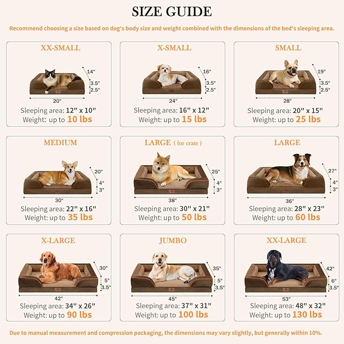 Comfort Expression Small Dog Beds Waterproof Orthopedic Foam Dog Sofa Beds for Medium Dogs Comfy Pet Bed with Washable Removable Cover & Non-Slip Bottom(Small,Brown)