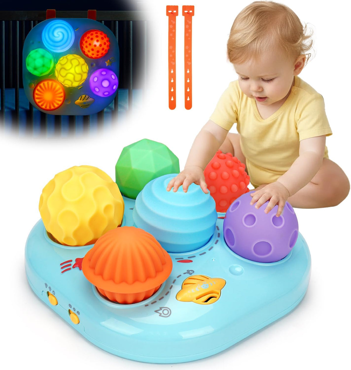 Tsomtto musical light up baby toy with six colorful soft sensory balls
