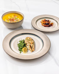 GBHOME Ceramic Dinnerware Sets, 18 Piece Embossed Elegant Stoneware Plates and Bowls Sets, Housewarming Wedding Gift | Dishwasher & Microwave Safe | Dishes Set Service for 8
