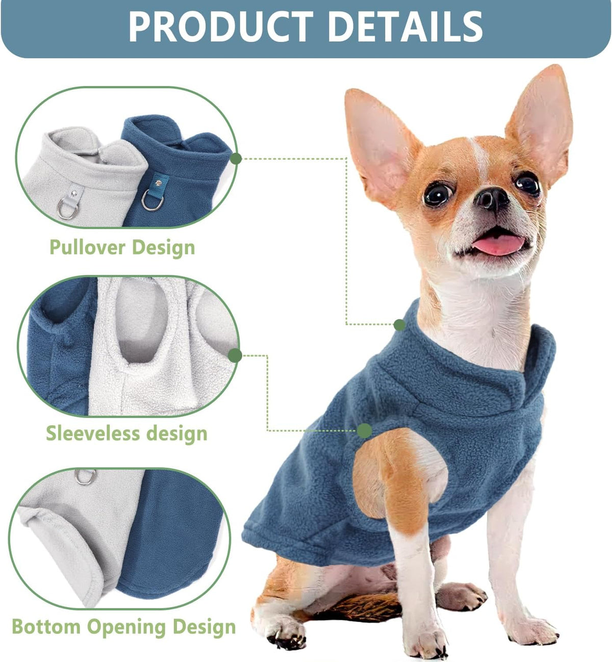 2 Pieces Fleece Dog Sweater Vest Winter Warm Dog Clothes for Small - cyan blue,grey / Small(4-6lbs) - image 2