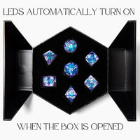 HEIMDALLR liquid core DND dice set in Fenrir's Shadow with glowing LED display box - view 35