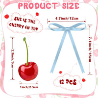 Chunful fake cherry cake toppers with red polyester bows - view 29