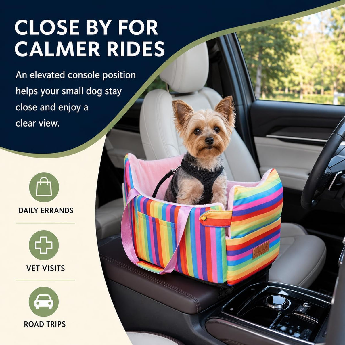 Console Dog Car Seat for Small Dogs to – Essentials for Dogs - Colorful 1 / Small - image 2